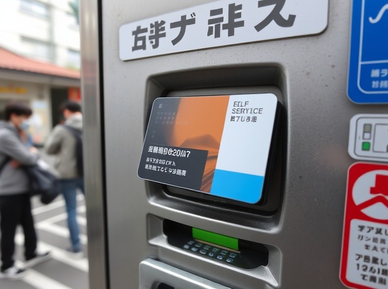 点検前 — カードリーダーの上に不審な部品が取り付けられた端末の前面。